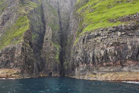 Stunning Green Cliffs and Caves. Atlantic Ocean, Faroe Islands Stock Image - Image of denmark ...