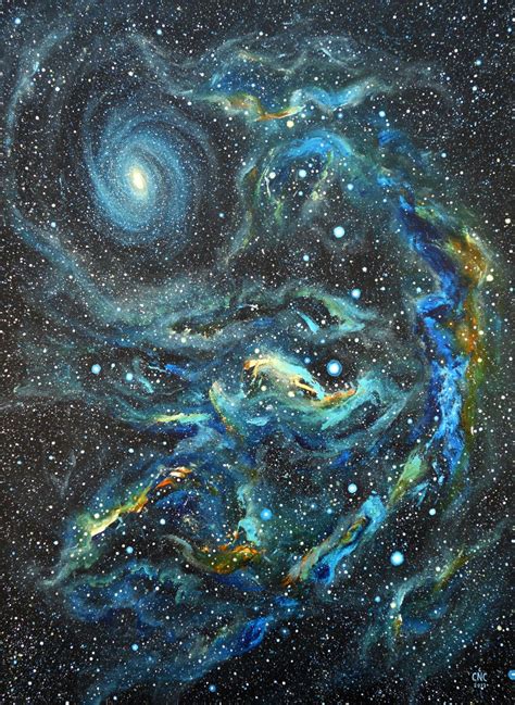 Blue Galaxy and Nebula Original Acrylic Space Painting