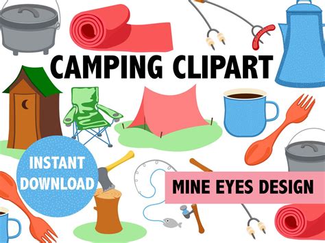 CAMPING CLIPART Outdoor Camp Fishing Hiking Illustration Set Camp Clip Art Tent Outhouse - Etsy