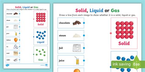 Solid, Liquid or Gas Matching Worksheet - Twinkl