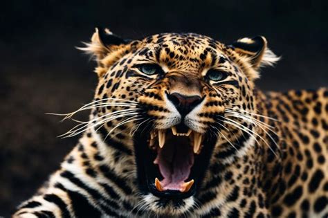 Premium AI Image | Close up portrait of a roaring leopard