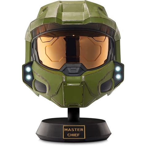 HALO Master Chief Deluxe Helmet with Stand - LED Lights on Each Side - Battle Damaged Paint ...