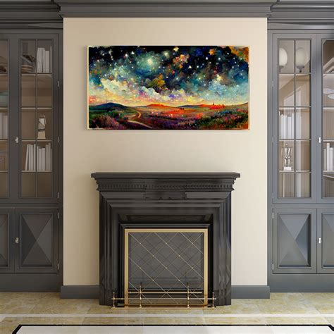 Night Starry Sky Landscape on Canvas Print Colorful Night Sky - Etsy