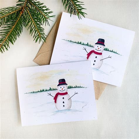 Snowman Watercolor Holiday Cards. Christmas Eco Friendly Stationery Set of 10 Folded Cards. - Etsy