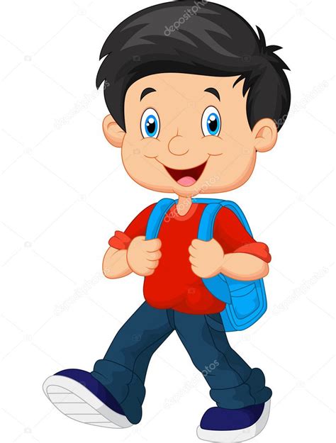 School boy cartoon walking Stock Illustration by ©tigatelu #49605951