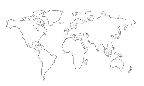 Line contour of the world map isolated on white background. Hand drawn simplified outline of ...