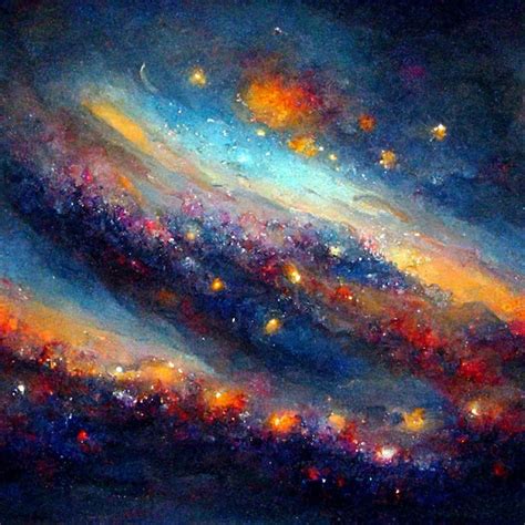 Premium AI Image | Painting of a galaxy with a bright blue and orange center generative ai