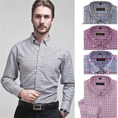 Mens clothing long sleeve casual plaid brand dress shirt men Cattle worsted easy care business ...