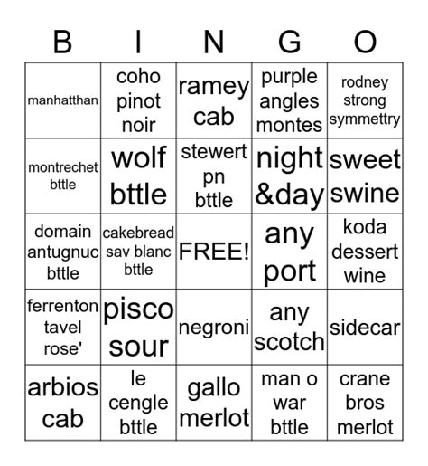 Bar Bingo Card