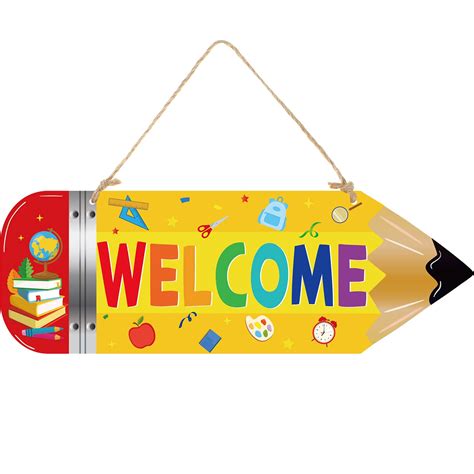 Buy Queekay School Pencil Classroom Decorations Welcome Door Sign Hanging Welcome Back Sign Back ...