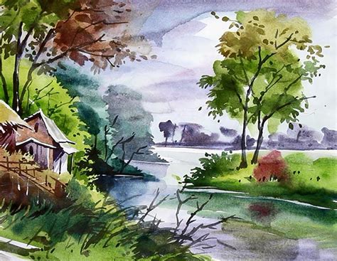 Watercolor Landscape Painting Easy Watercolor Village Scenery - meandastranger