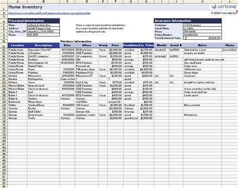 Free Home Inventory Spreadsheet Template for Excel