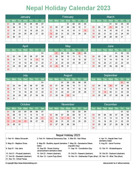 Download Free Printable 2023 Monthly Calendar With Nepal Holidays - distancelatlong.com