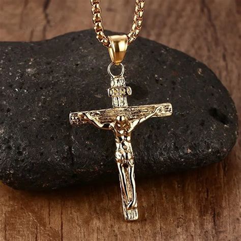 Mprainbow Mens Necklaces Stainless Steel Christian Jesus Crucifix Cross Pendant Necklaces for ...