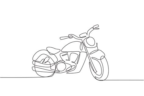 One continuous line drawing of retro old vintage motorcycle icon. Classic motorbike ...