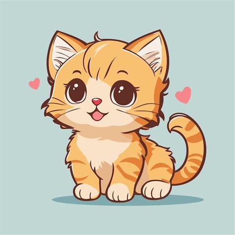 Cute Cartoon Kitten with Hearts Kawaii Style Vector Character | Premium AI-generated vector