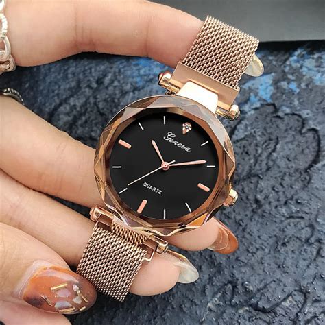 Luxury Rose Gold Women Watches Crystal Female Stainless Steel Mesh Quartz Wrist Watch Montre ...