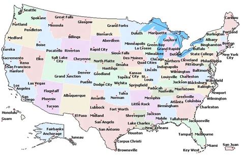 Us Map With All Major Cities - Gillie Donnamarie