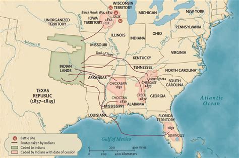 Indian removals in the US in 1830s; Trail of Tears[882x584] : r/MapPorn