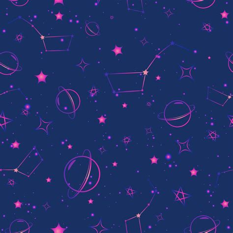 Purple and blue galaxy seamless pattern with stars, planets and constellations. Repeat pattern ...