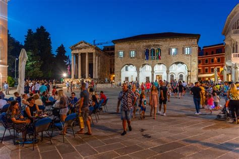 Pula, Croatia, July 30, 2020: Nightlife at Forum Square in Pula, Editorial Stock Image - Image ...