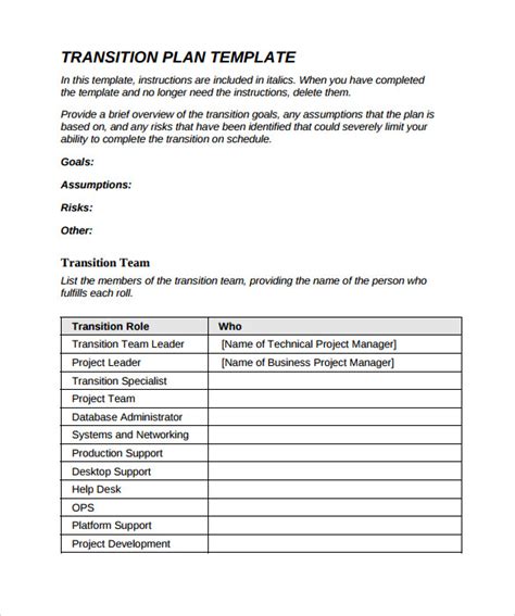 9+ Sample Transition Plans – PDF, Word, Pages | Sample Templates