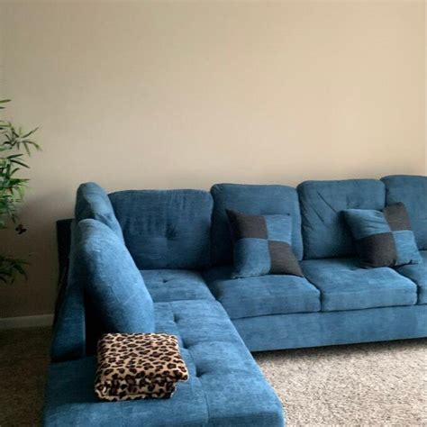 Living Room Blue Sectional Sofa Couch L Shaped with Ottoman Storage Piece