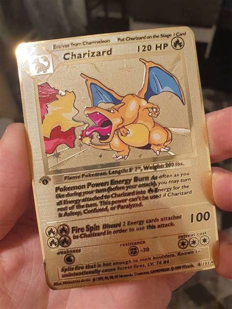 Gold Charizard Card Metal Custom Pokemon Card Base Set 4/102 | Etsy