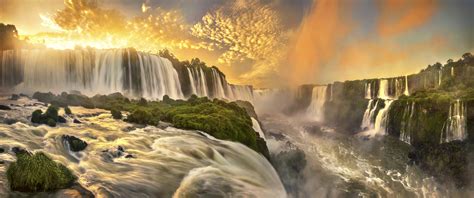 Brazil Glow Iguazu Falls Sunset Waterfall Wallpaper - Resolution:4000x1675 - ID:1024901 - wallha.com