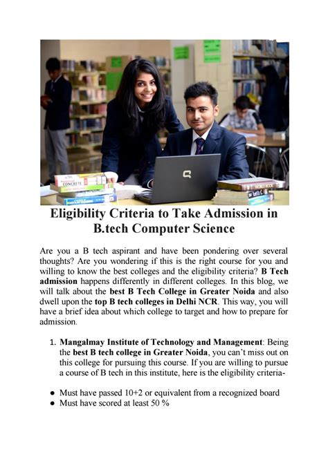 Eligibility Criteria to Take Admission in B.tech Computer Science by vishalmathurmmit321 - Issuu