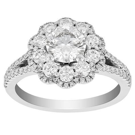 Lab Grown Diamond Scalloped Halo Engagement Ring with Diamond Split Shank in White Gold | Borsheims