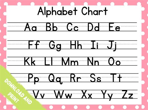 Printable ABC Chart, Pink Polka Dot, Alphabet Chart, Handwriting Chart, Homeschool Resource ...