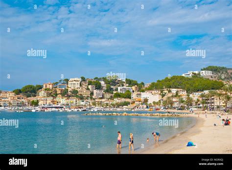 Platja de Port de soller, beach, Port de Soller, Mallorca, Balearic islands, Spain Stock Photo ...