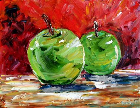 Original Oil Painting Apple Still Life modern palette knife