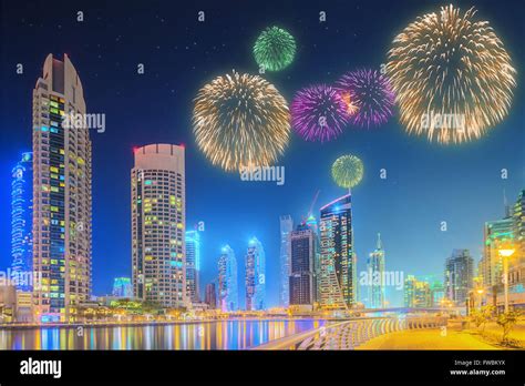 Beautiful fireworks in Dubai marina. UAE Stock Photo - Alamy