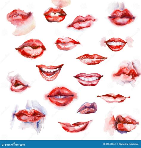 Set of watercolor lips. stock illustration. Illustration of painting - 86341061