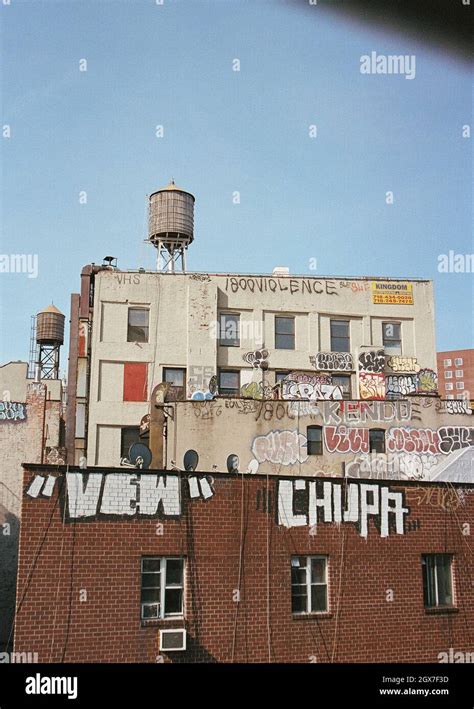 View of graffiti on buildings from the Manhattan Bridge, New York City Stock Photo - Alamy