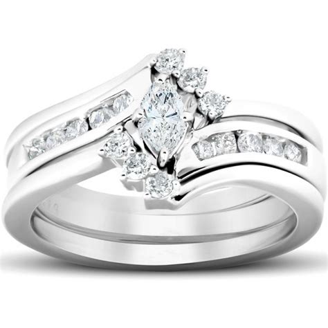 Pompeii3 1/2 Ct Marquise Diamond Engagement Trio Wedding Ring Set 10k White Gold : Target