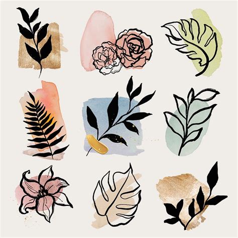 Watercolor botanical stickers, abstract leaf | Premium Vector - rawpixel