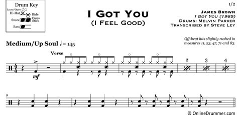 I Got You (I Feel Good) - James Brown - Drum Sheet Music | OnlineDrummer.com