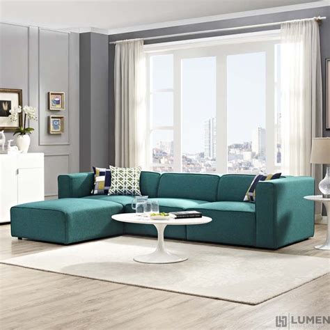 MINGLE 4 PIECE UPHOLSTERED FABRIC SECTIONAL SOFA SET IN TEAL - Sofa - Living Room - Buy - Shop