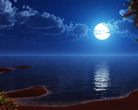 Blue Moon On Beach HD Wallpaper | Ocean at night, Beach at night, Beach night