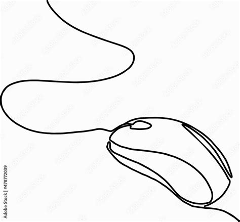 Mouse computer one continuous single line art drawing. Minimal art style. Computer mouse ...