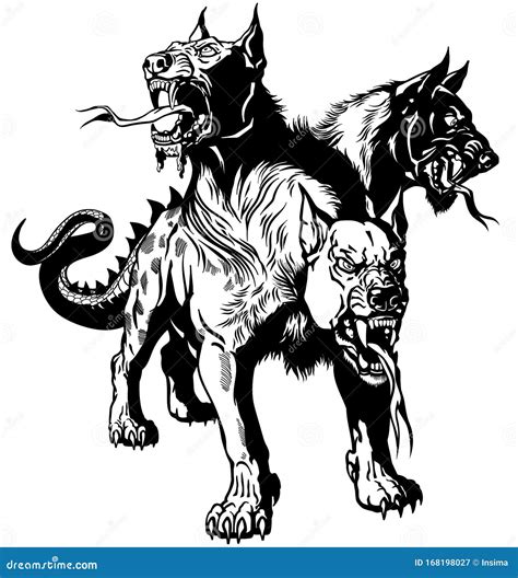 Cerberus Hell Hound Black and White Stock Vector - Illustration of isolated, creature: 168198027