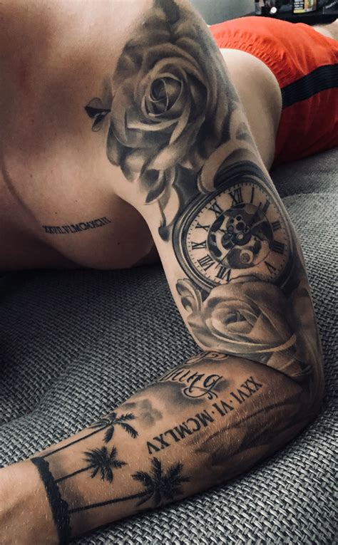 #tattoo #rose #uhr #palmen #tryeverything #flügel | Cool arm tattoos, Arm tattoos for guys, Left ...