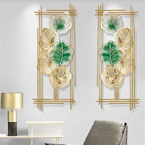 2 Pieces Metal Leaf Framed Wall Decor Gold & Green Rectangular – Wall O'Decor