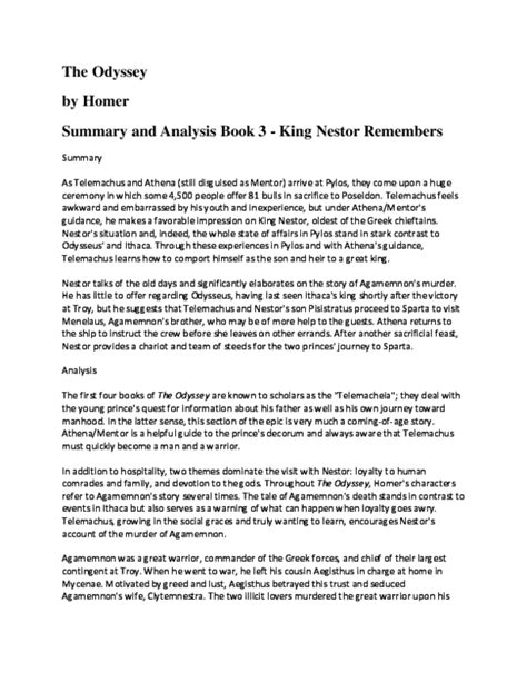 (PDF) The Odyssey by Homer Summary and Analysis Book 3 -King Nestor Remembers | Amitkumar ...