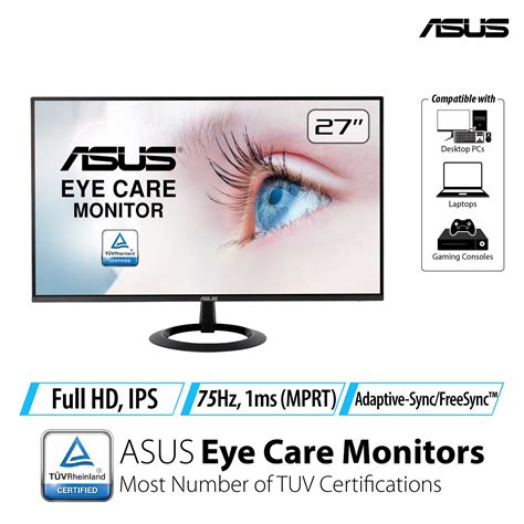 ASUS VZ27EHE Eye Care Monitor – 27 inch Full HD (1920 x 1080), IPS, 75Hz, Adaptive-Sync/FreeSync ...