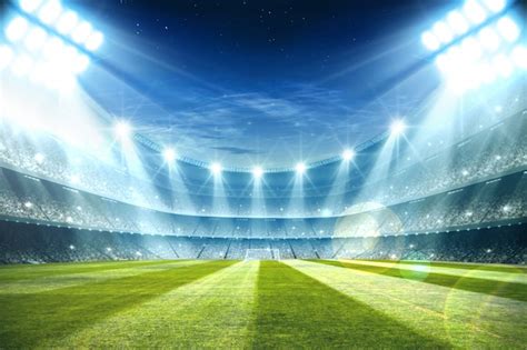 Luzes à noite e renderização de estádio de futebol 3d | Foto Premium