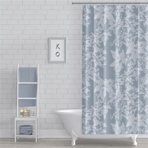 Blue Gray Botanical Leaves Damask Style Farmhouse Spa Shower Curtain, Fabric – Metro Shower Curtains